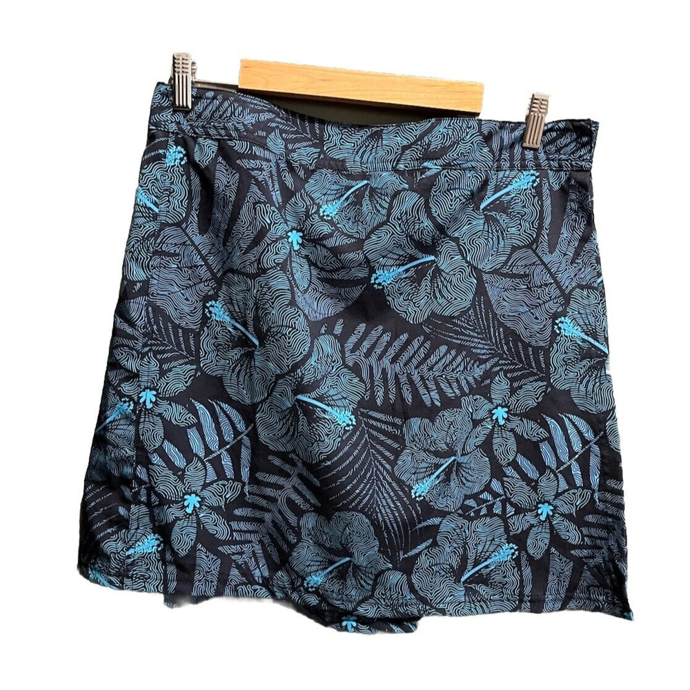 Ripskirt Hawaii Teal and Black Floral Print Women's Activewear Wrap Skirt Size L